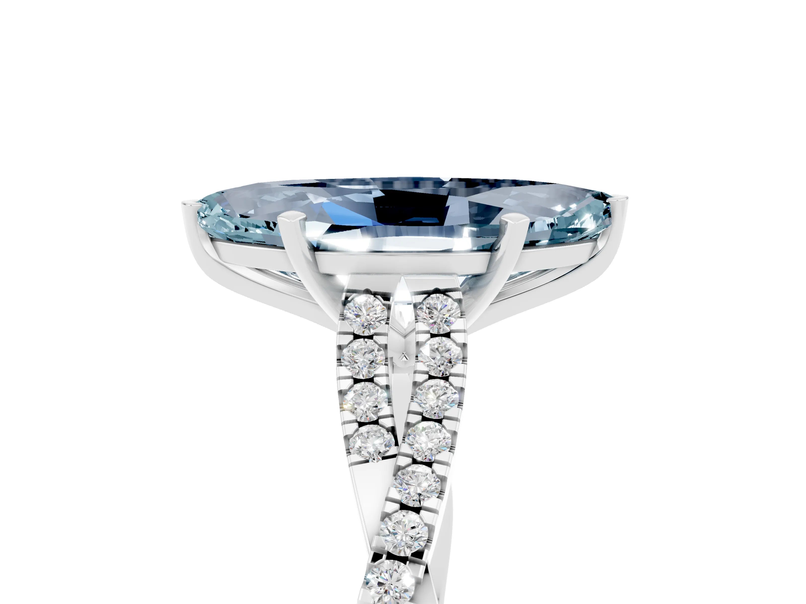 White gold Marquise Cut Aquamarine Solitaire Engagement Ring with Twisted Pavé Band and Four-Prong Setting_5