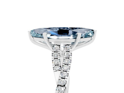 White gold Marquise Cut Aquamarine Solitaire Engagement Ring with Twisted Pavé Band and Four-Prong Setting_5