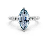 White gold Marquise Cut Aquamarine Solitaire Pavé Band with Four-Prong Setting