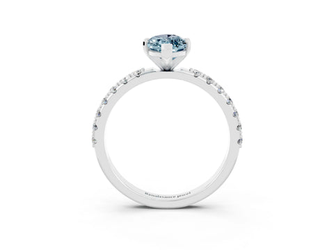 White gold Marquise Cut Aquamarine Solitaire Pavé Band with Four-Prong Setting_3