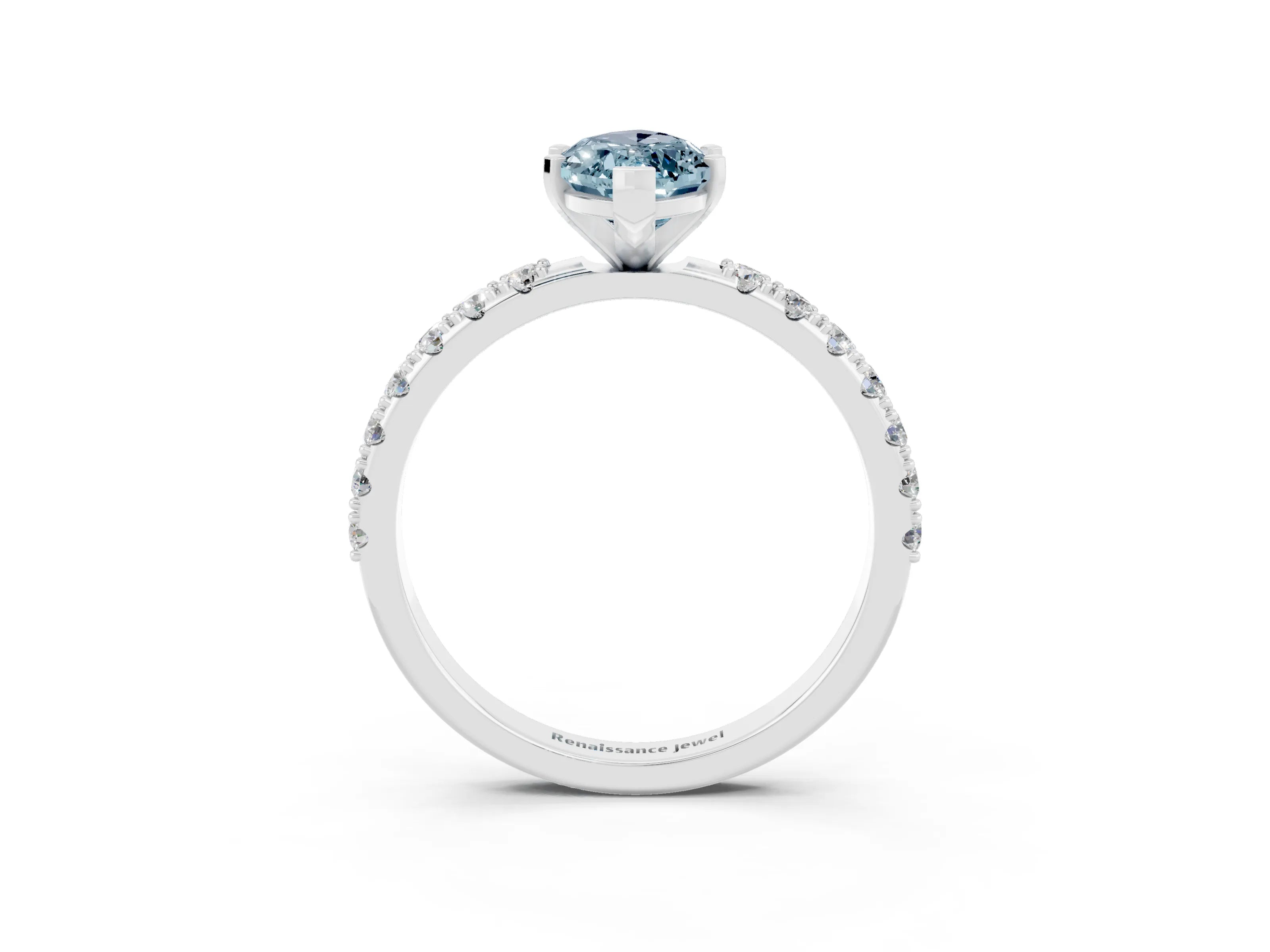 White gold Marquise Cut Aquamarine Solitaire Pavé Band with Four-Prong Setting_3