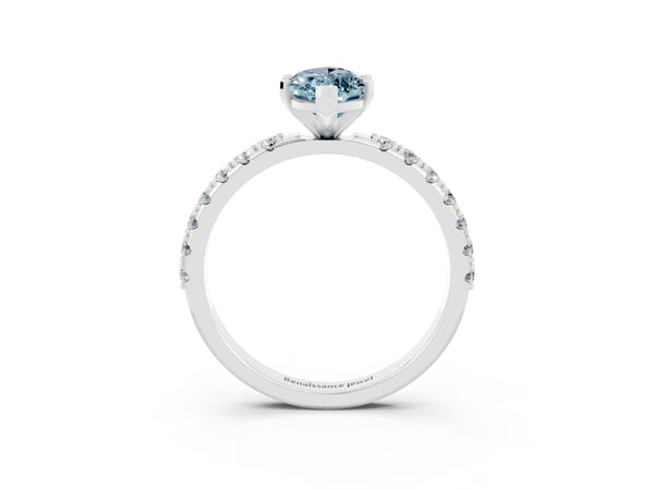 Silver Marquise Cut Aquamarine Solitaire Pavé Band with Four-Prong Setting
