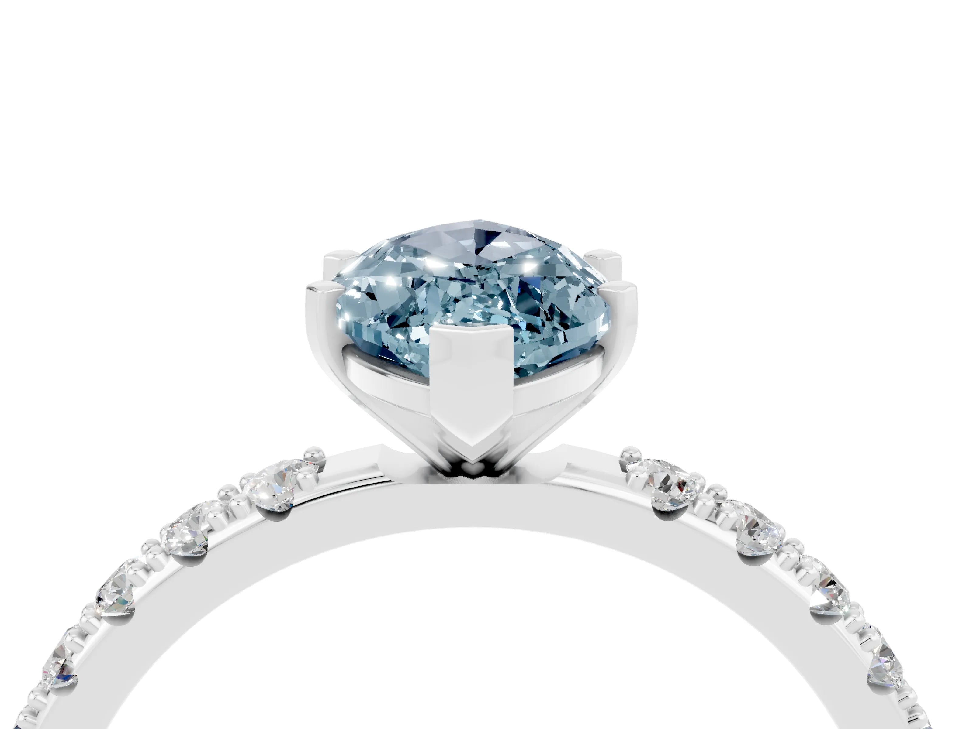 White gold Marquise Cut Aquamarine Solitaire Pavé Band with Four-Prong Setting_4