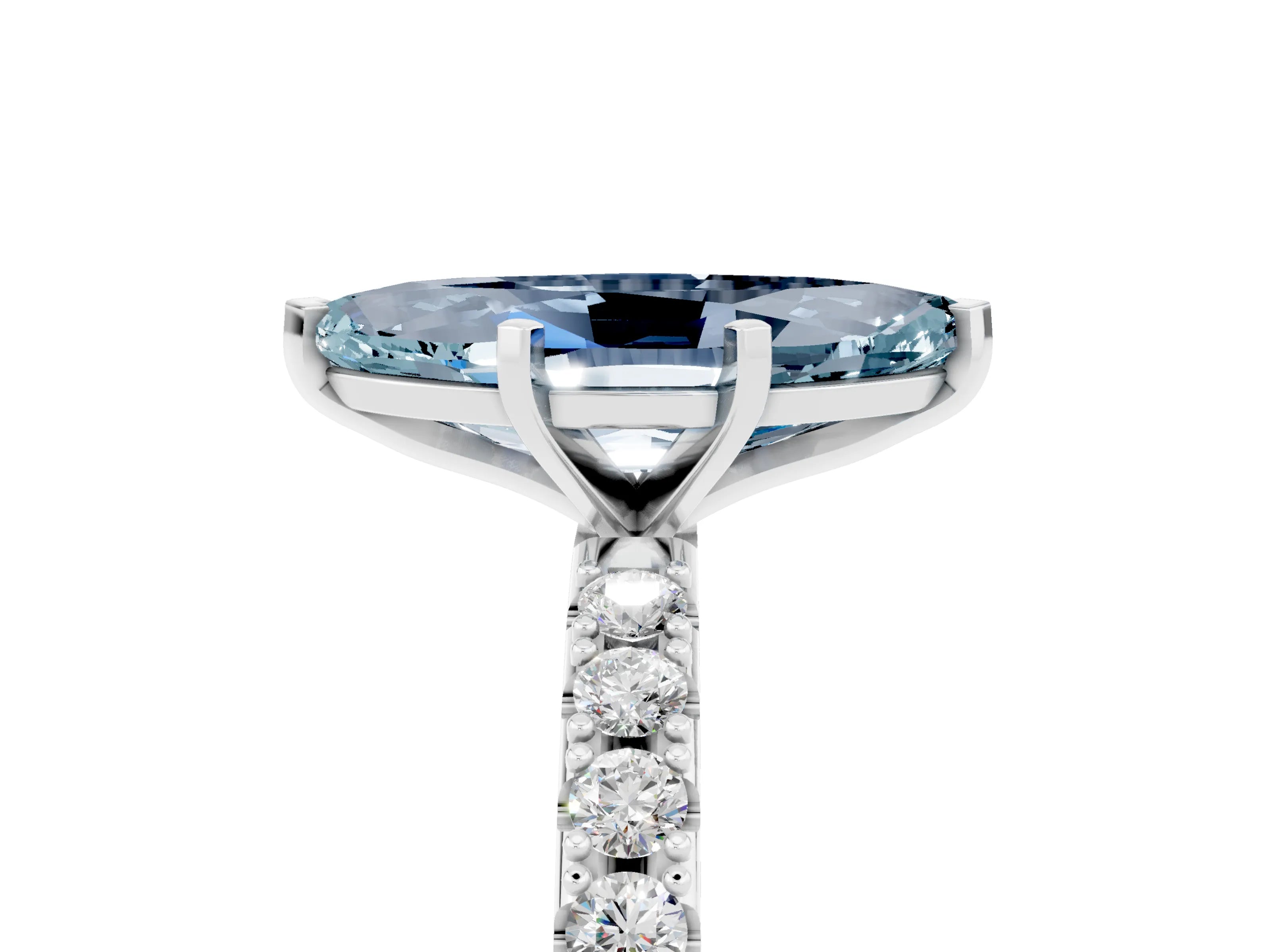 White gold Marquise Cut Aquamarine Solitaire Pavé Band with Four-Prong Setting_5
