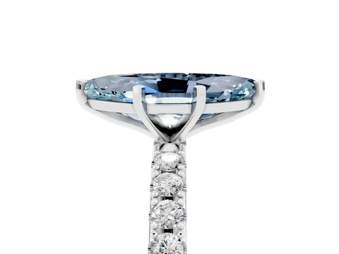 White gold Marquise Cut Aquamarine Solitaire Pavé Band with Four-Prong Setting_5
