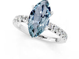 White gold Marquise Cut Aquamarine Solitaire Pavé Engagement Ring with Round Band and Prong Setting_13