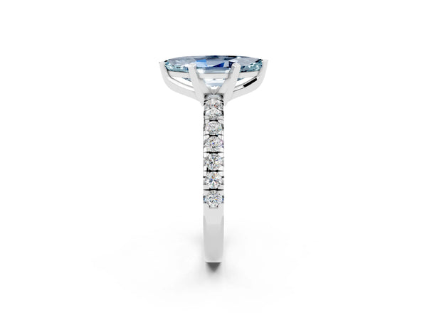 Silver Marquise Cut Aquamarine Solitaire Pavé Engagement Ring with Round Band and Prong Setting