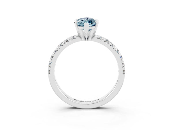 White gold Marquise Cut Aquamarine Solitaire Pavé Engagement Ring with Round Band and Prong Setting