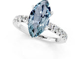 White gold Marquise Cut Aquamarine Solitaire Pavé Engagement Ring with Round Band and Prong Setting_79