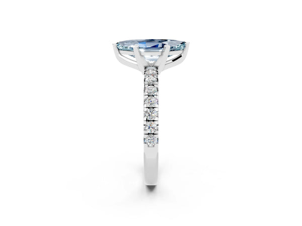 White gold Marquise Cut Aquamarine Solitaire Pavé Engagement Ring with Round Band and Prong Setting
