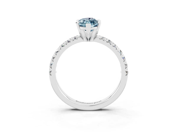 White gold Marquise Cut Aquamarine Solitaire Pavé Engagement Ring with Round Band and Prong Setting