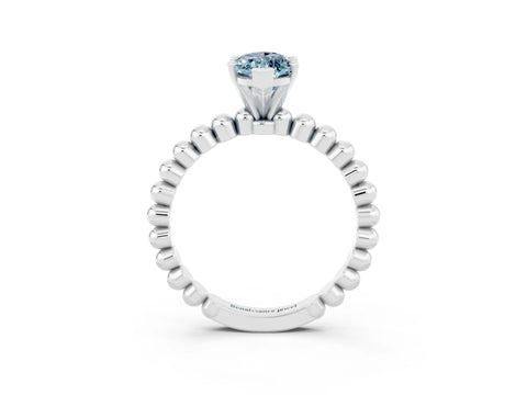 White gold Marquise Cut Aquamarine Solitaire Ring with Beaded Band and Prong Setting_15