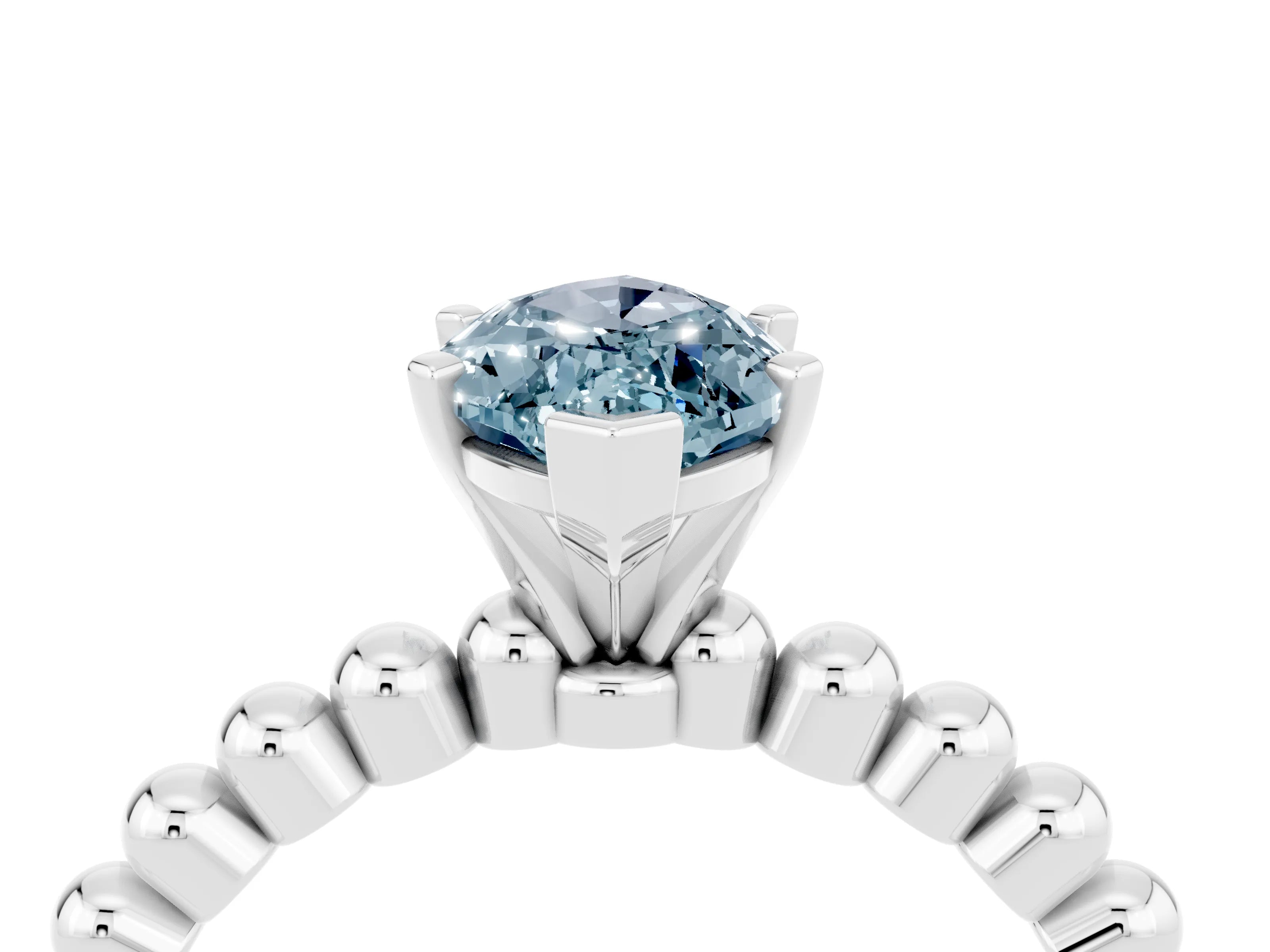White gold Marquise Cut Aquamarine Solitaire Ring with Beaded Band and Prong Setting_16