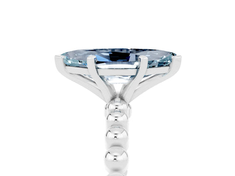 White gold Marquise Cut Aquamarine Solitaire Ring with Beaded Band and Prong Setting_17