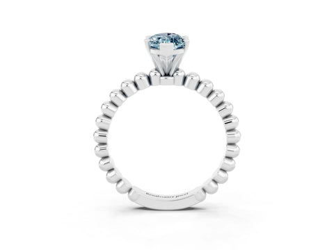 White gold Marquise Cut Aquamarine Solitaire Ring with Beaded Band and Prong Setting_23