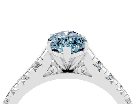 White gold Marquise Cut Aquamarine Solitaire Ring with Cathedral Setting and Pavé Band_4