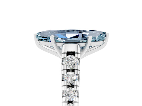 White gold Marquise Cut Aquamarine Solitaire Ring with Cathedral Setting and Pavé Band_5