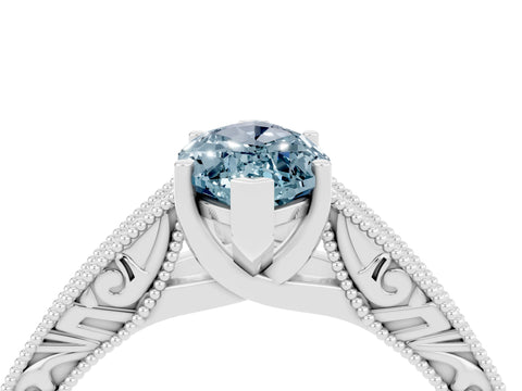 White gold Marquise Cut Aquamarine Solitaire Ring with Engraved Band and Four-Prong Setting_4