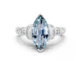 White gold Marquise Cut Aquamarine Solitaire Ring with Filigree Band and Four-Prong Setting_24
