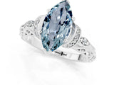 White gold Marquise Cut Aquamarine Solitaire Ring with Filigree Band and Four-Prong Setting_25
