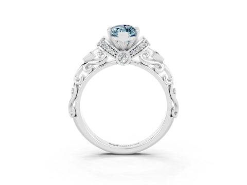 White gold Marquise Cut Aquamarine Solitaire Ring with Filigree Band and Four-Prong Setting_27