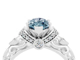 White gold Marquise Cut Aquamarine Solitaire Ring with Filigree Band and Four-Prong Setting_28