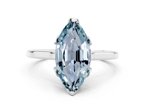 White gold Marquise Cut Aquamarine Solitaire Ring with Flower Prong Setting and Classic Band_12