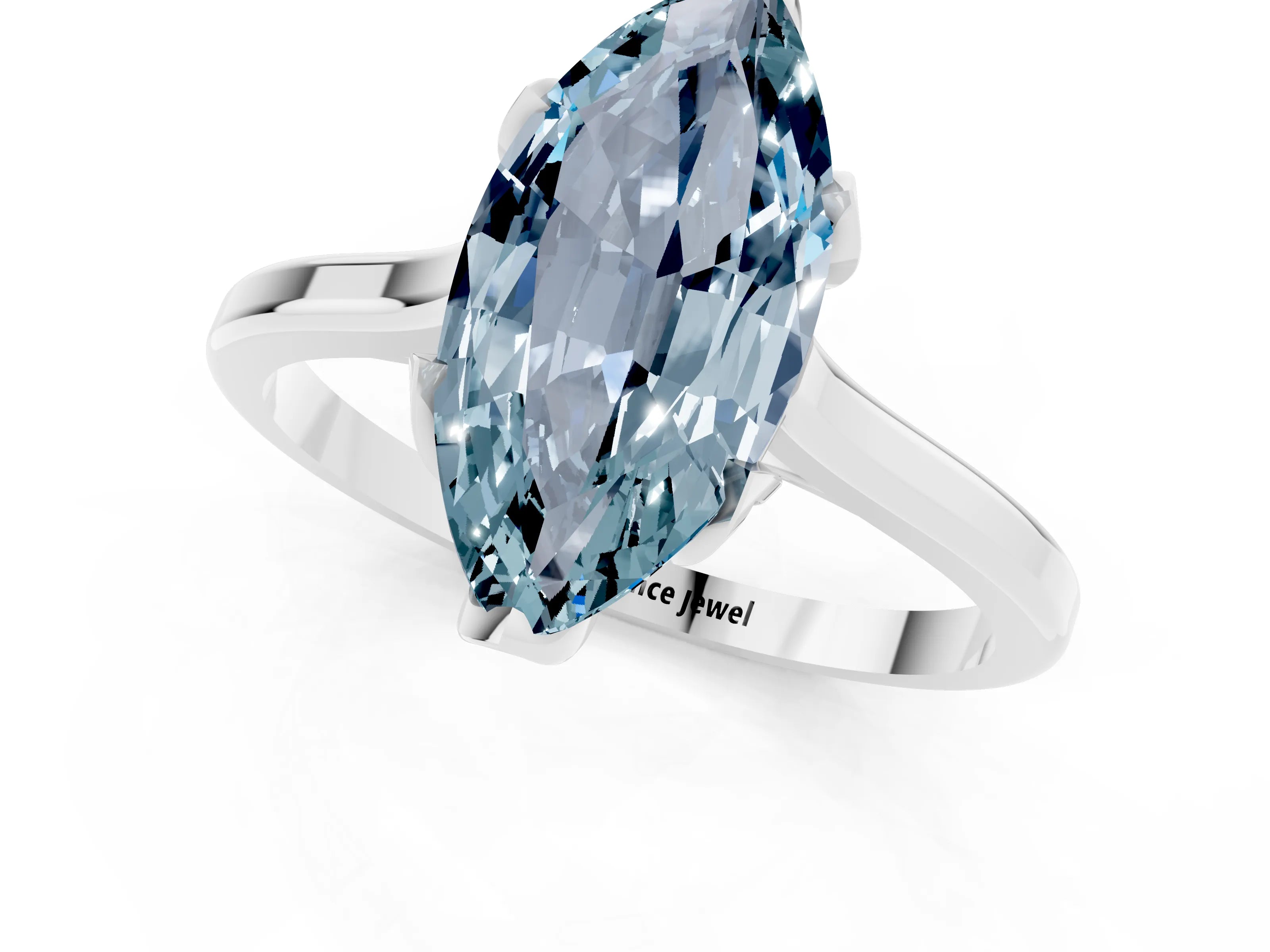 White gold Marquise Cut Aquamarine Solitaire Ring with Flower Prong Setting and Classic Band_13
