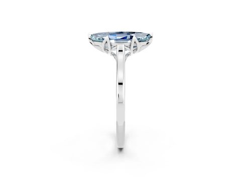White gold Marquise Cut Aquamarine Solitaire Ring with Flower Prong Setting and Classic Band_14
