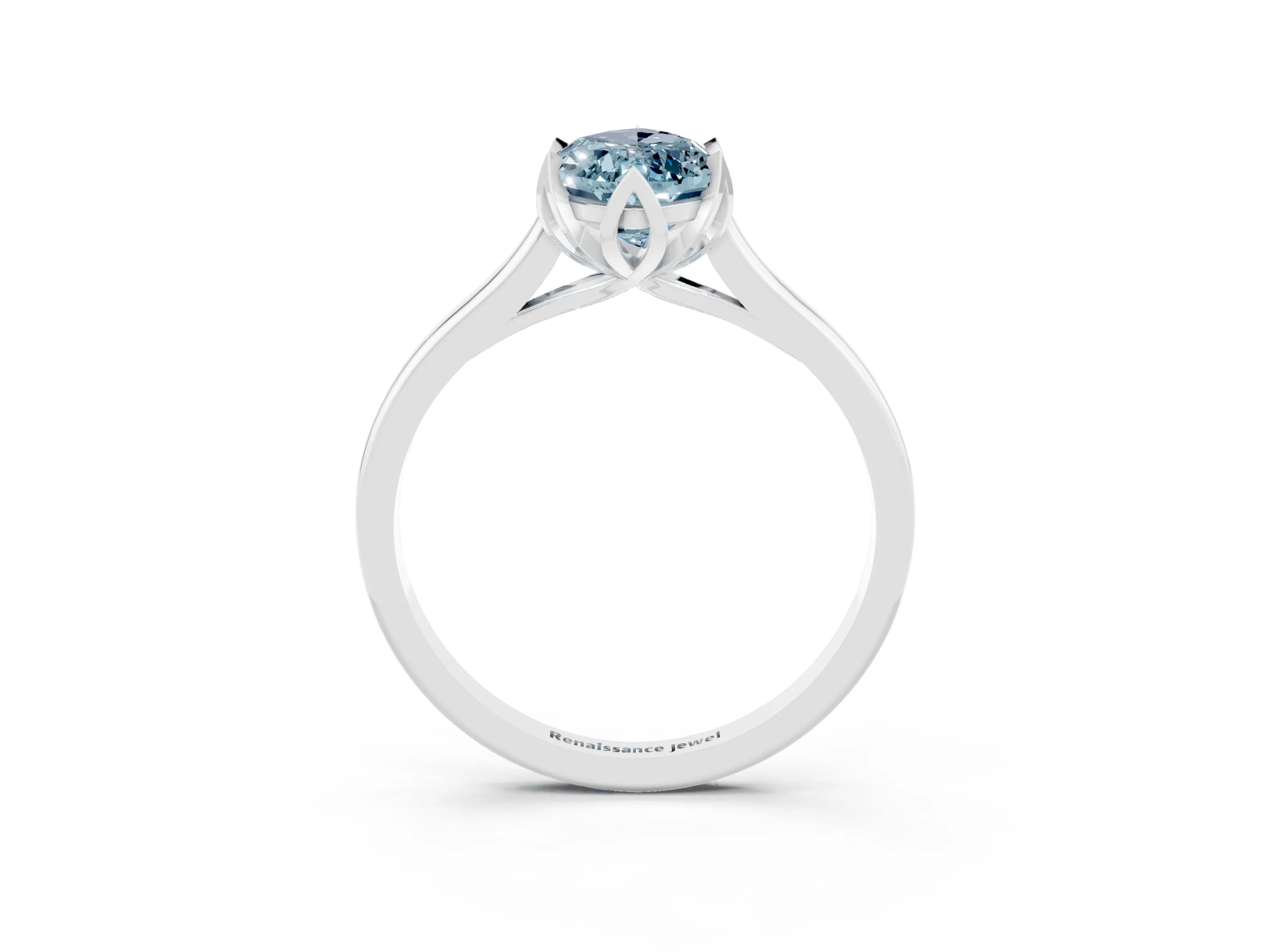 White gold Marquise Cut Aquamarine Solitaire Ring with Flower Prong Setting and Classic Band_15