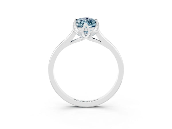White gold Marquise Cut Aquamarine Solitaire Ring with Flower Prong Setting and Classic Band