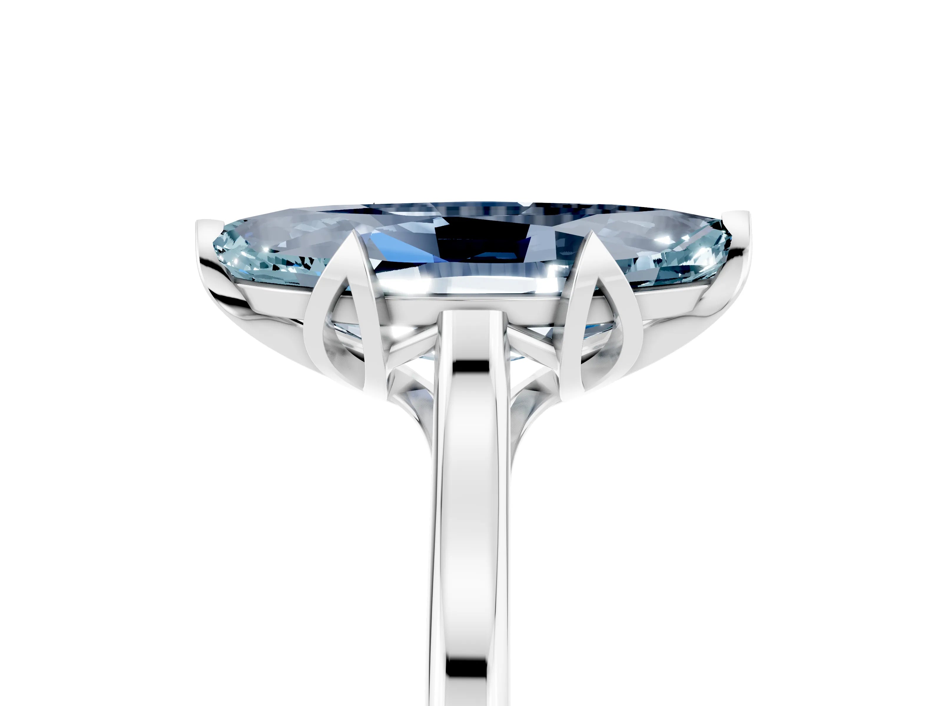 White gold Marquise Cut Aquamarine Solitaire Ring with Flower Prong Setting and Classic Band_17