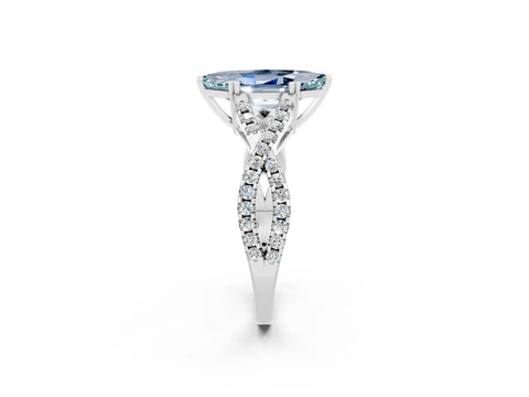 White gold Marquise Cut Aquamarine Solitaire Ring with Four-Prong Setting and Twisted Pavé Band_2