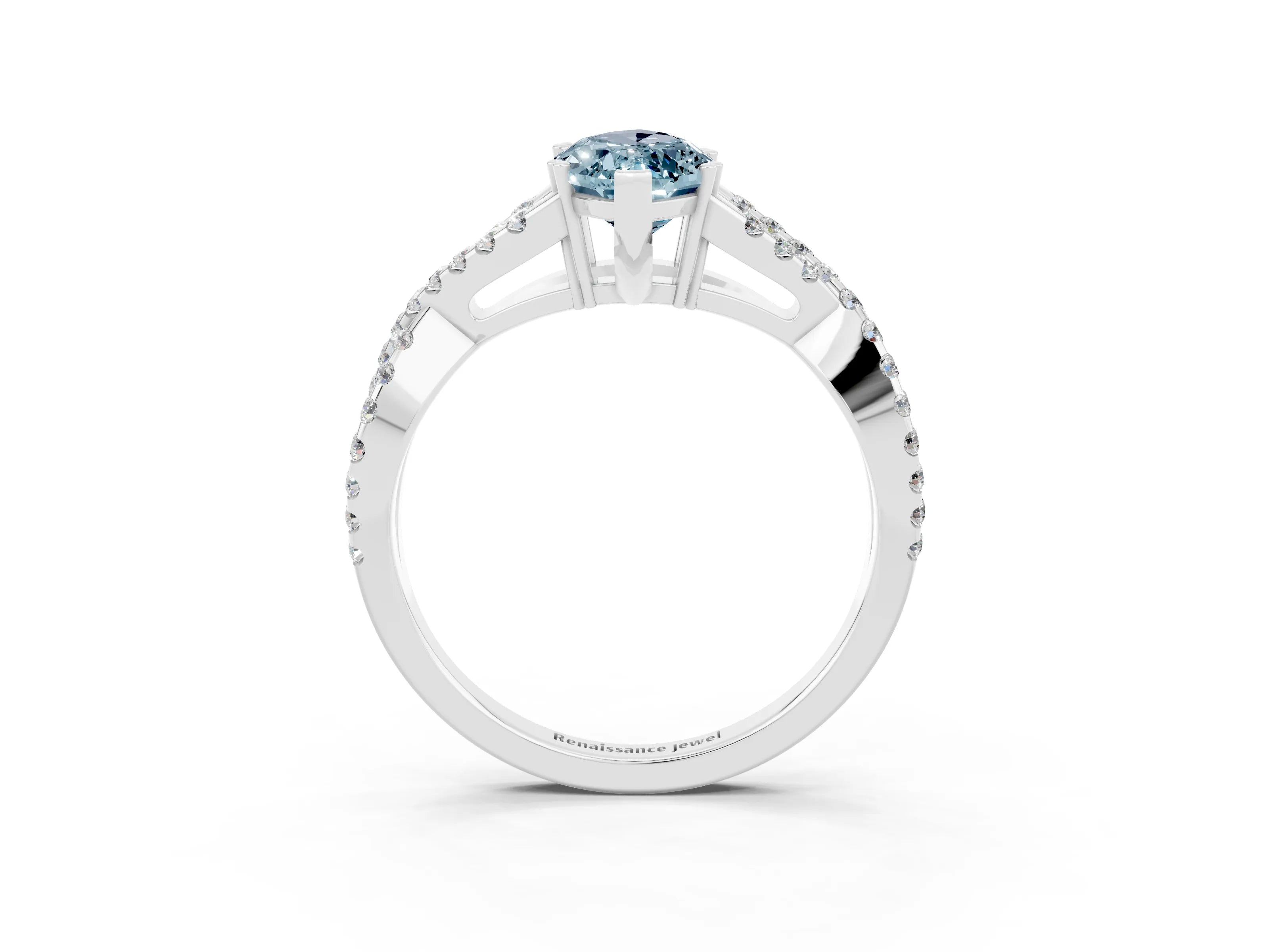 White gold Marquise Cut Aquamarine Solitaire Ring with Four-Prong Setting and Twisted Pavé Band_3