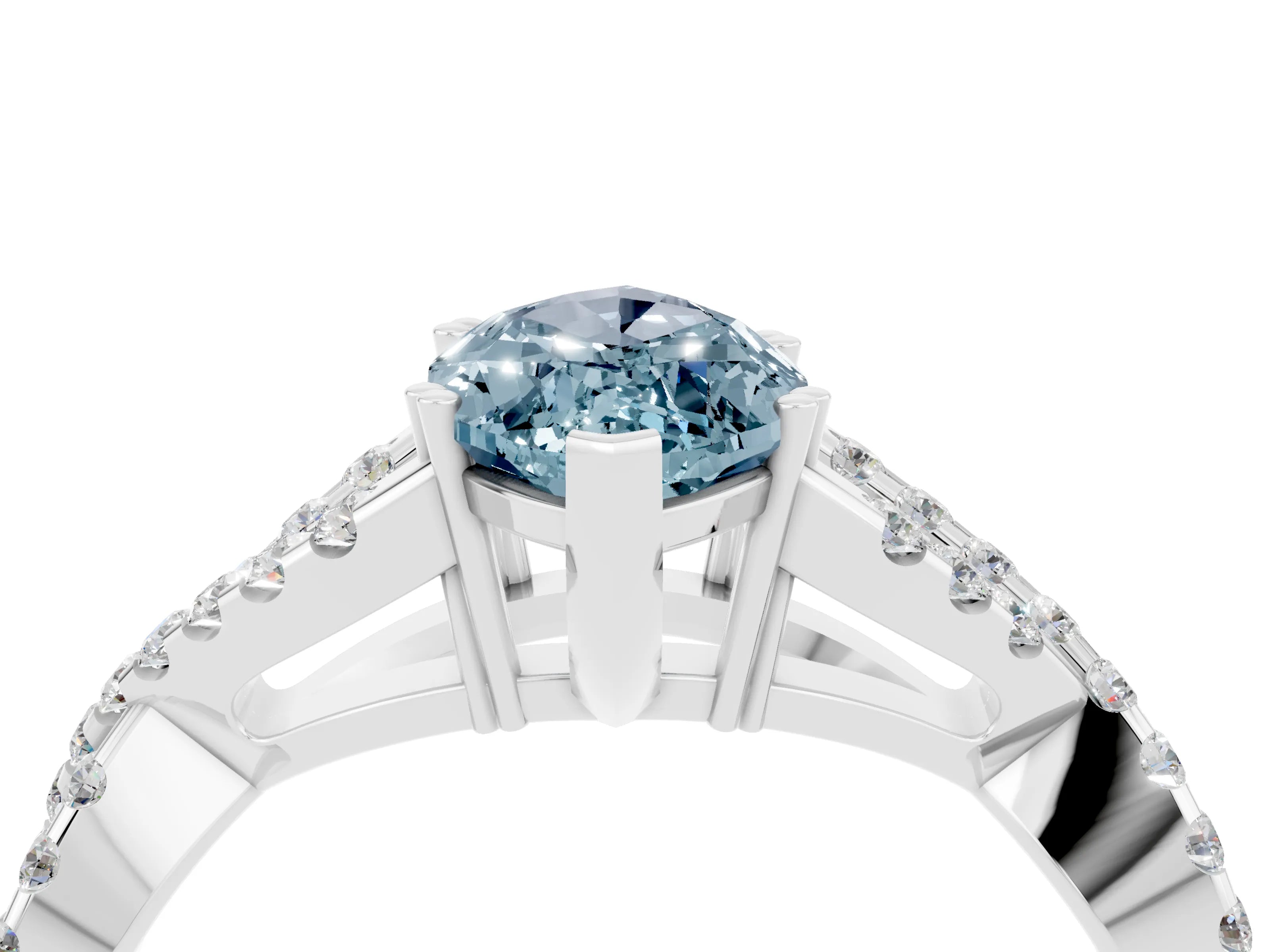 White gold Marquise Cut Aquamarine Solitaire Ring with Four-Prong Setting and Twisted Pavé Band_4