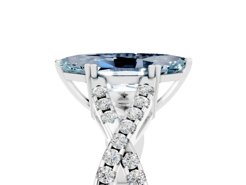 White gold Marquise Cut Aquamarine Solitaire Ring with Four-Prong Setting and Twisted Pavé Band_5