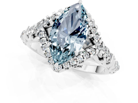 White gold Marquise Cut Aquamarine Solitaire Ring with Hidden Halo and Pavé Band_13