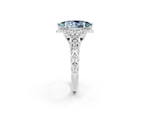 White gold Marquise Cut Aquamarine Solitaire Ring with Hidden Halo and Pavé Band_14