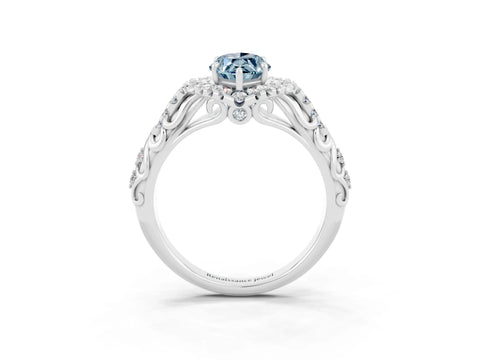 White gold Marquise Cut Aquamarine Solitaire Ring with Hidden Halo and Pavé Band_15