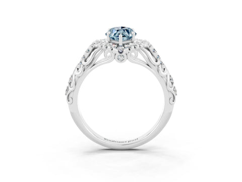 White gold Marquise Cut Aquamarine Solitaire Ring with Hidden Halo and Pavé Band_15