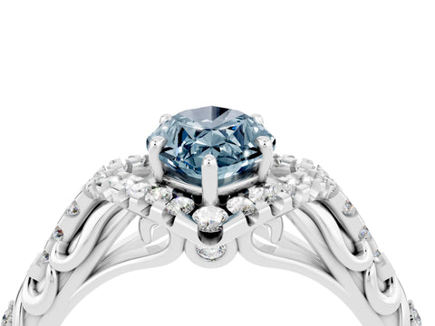 White gold Marquise Cut Aquamarine Solitaire Ring with Hidden Halo and Pavé Band_16