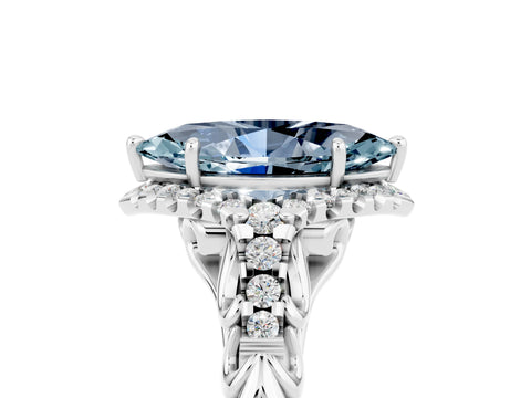 White gold Marquise Cut Aquamarine Solitaire Ring with Hidden Halo and Pavé Band_29