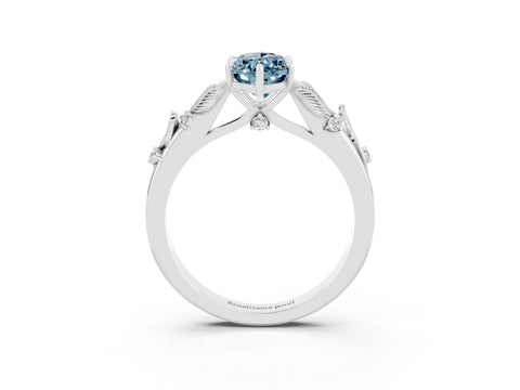 White gold Marquise Cut Aquamarine Solitaire Ring with Leaf Motif Band and Four-Prong Setting_15
