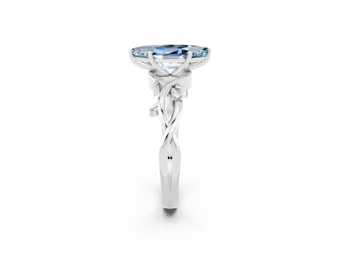White gold Marquise Cut Aquamarine Solitaire Ring with Milgrain Pavé Band and Four-Prong Setting_14