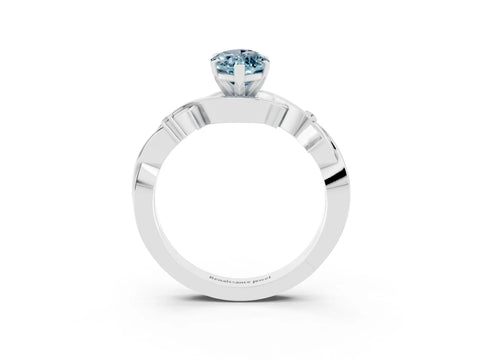 White gold Marquise Cut Aquamarine Solitaire Ring with Milgrain Pavé Band and Four-Prong Setting_15