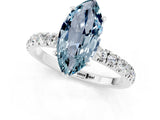 White gold Marquise Cut Aquamarine Solitaire Ring with Pavé Accents and Four-Prong Setting_1