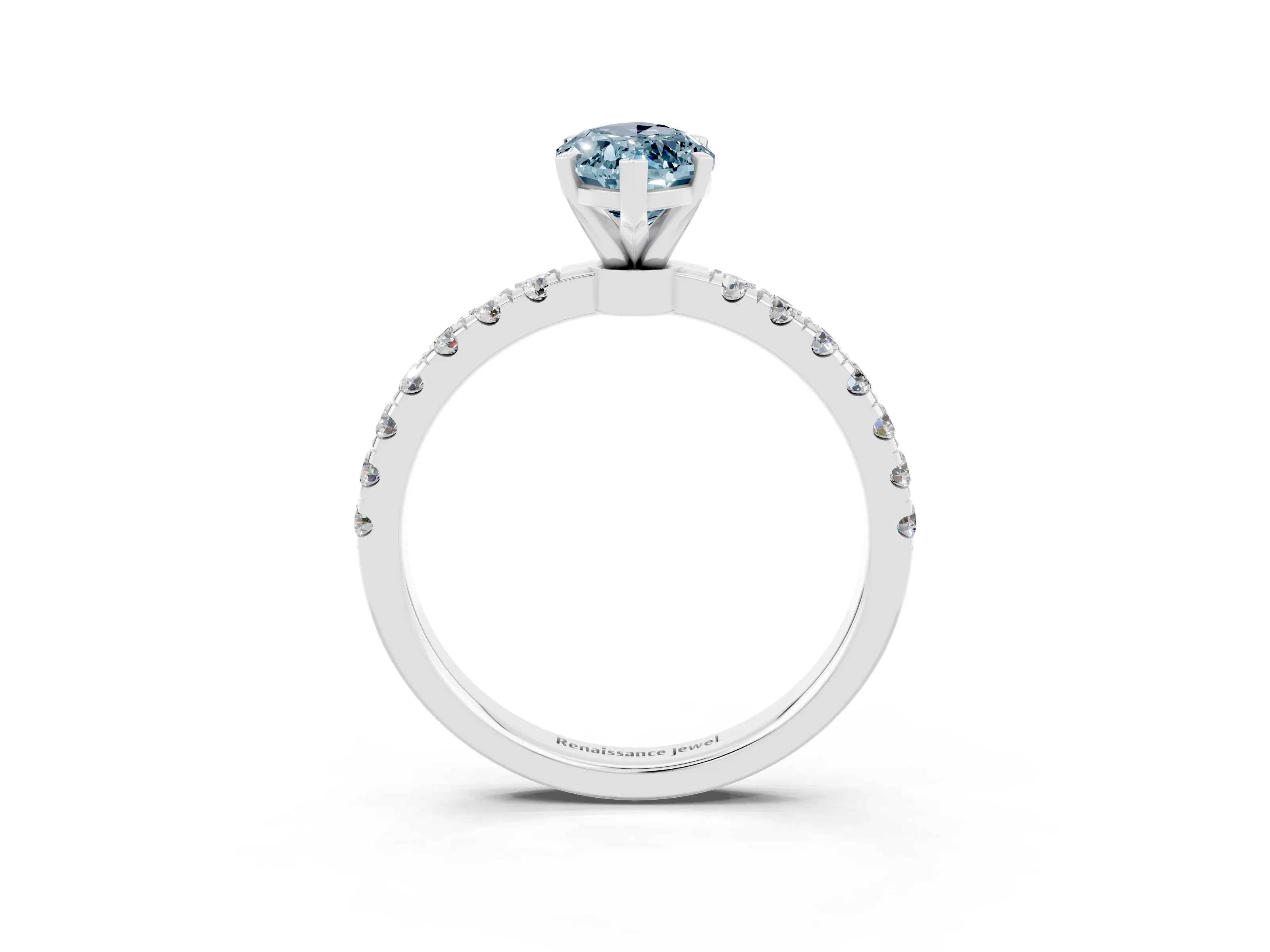 White gold Marquise Cut Aquamarine Solitaire Ring with Pavé Accents and Four-Prong Setting_3