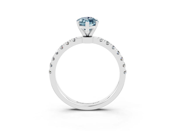White gold Marquise Cut Aquamarine Solitaire Ring with Pavé Accents and Four-Prong Setting