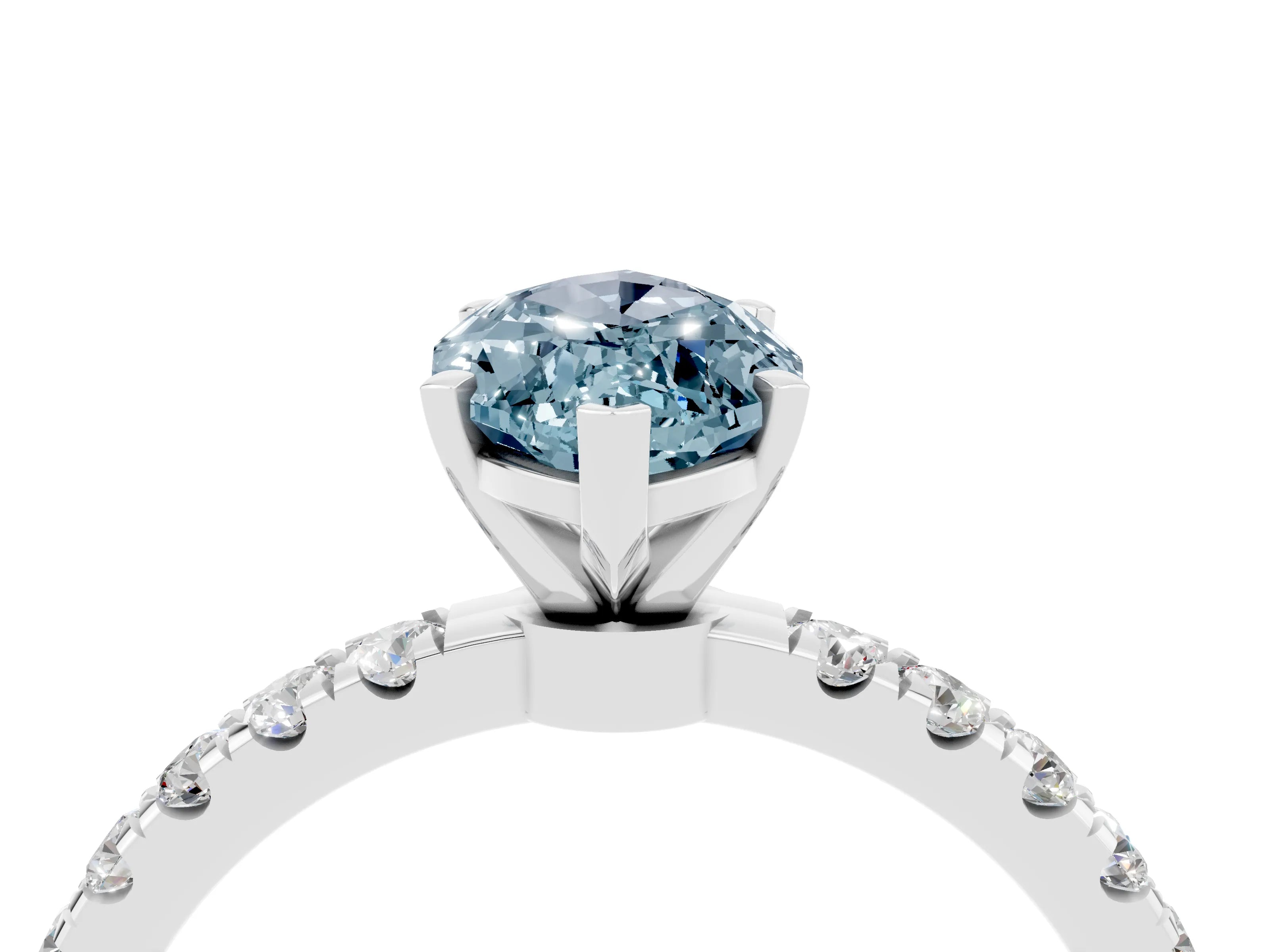 White gold Marquise Cut Aquamarine Solitaire Ring with Pavé Accents and Four-Prong Setting_4