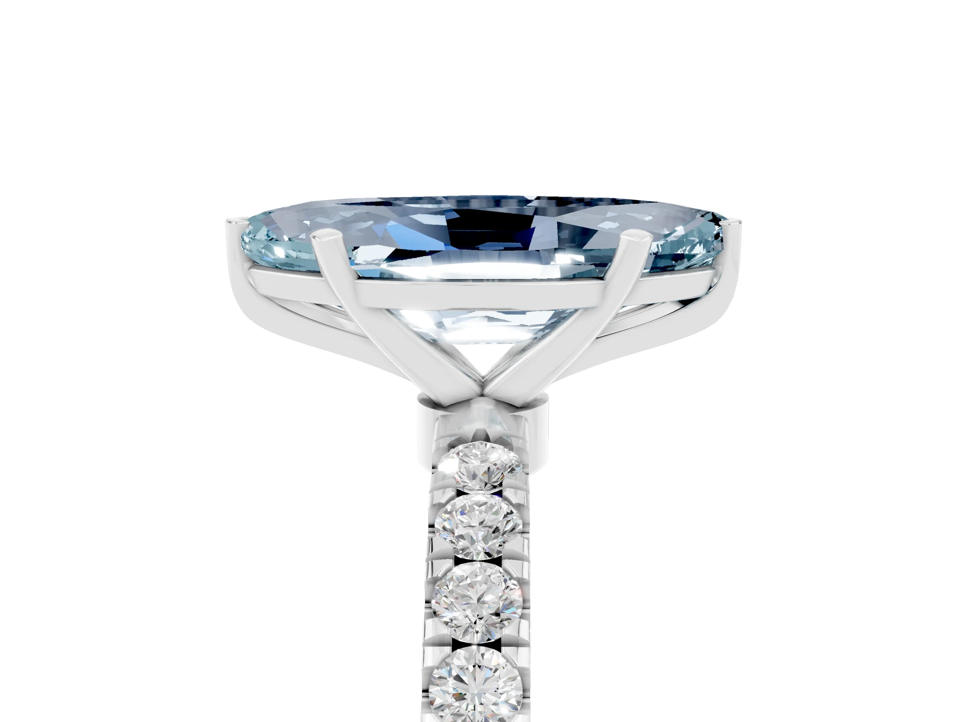 White gold Marquise Cut Aquamarine Solitaire Ring with Pavé Accents and Four-Prong Setting_5